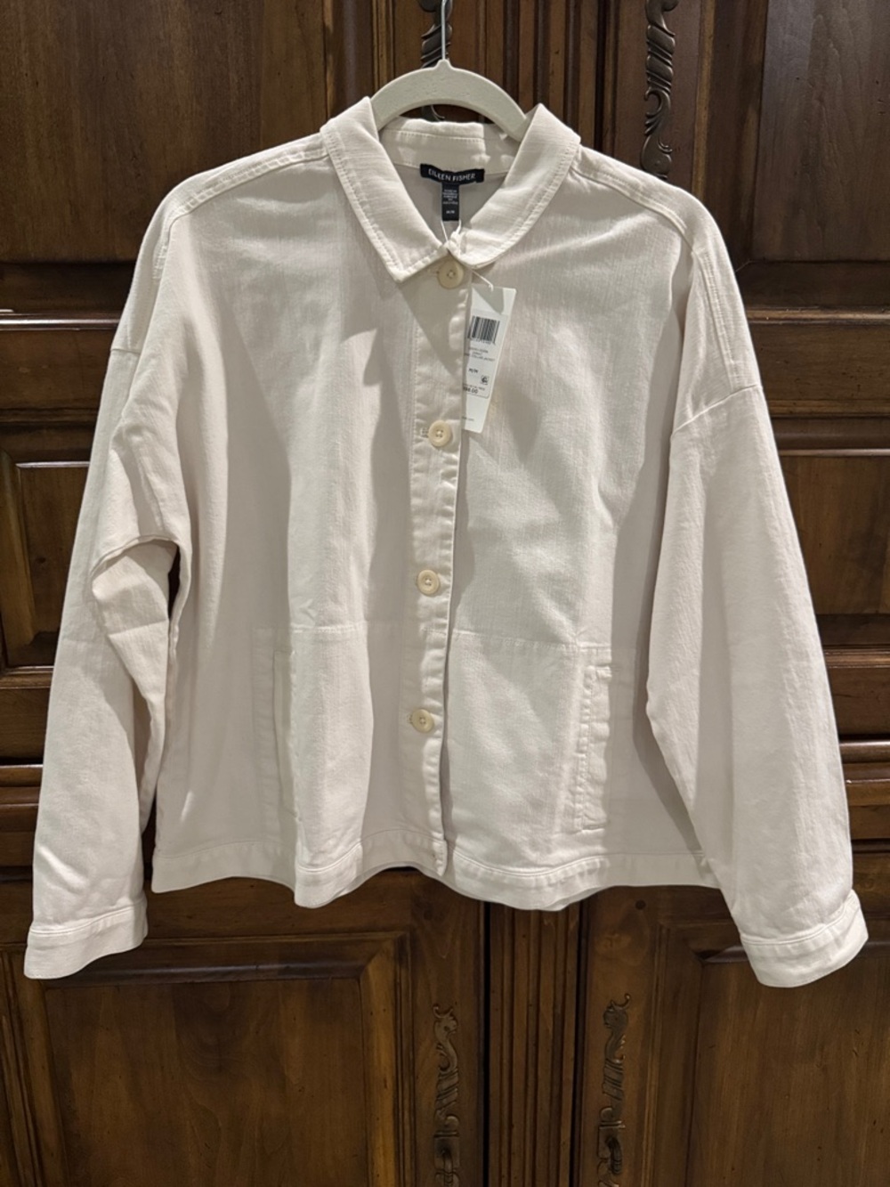 Eileen Fisher Cream Button-Front Lightweight Jacket - Medium - NWT